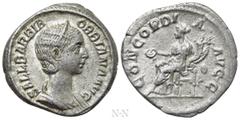 Roman Imperial Coins ORBIANA (Augusta, 225-227). Denarius. Rome. Obv: SALL BARBIA ORBIANA AVG. Draped bust right, wearing stephane. Rev: CONCORDIA AVGG. Concordia seated left on throne, holding patera