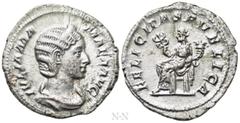 Roman Imperial Coins JULIA MAMAEA (Augusta, 222-235). Denarius. Rome. Obv: IVLIA MAMAEA AVG. Draped bust right, wearing stephane. Rev: FELICITAS PVBLICA. Felicitas seated left, holding caduceus and co