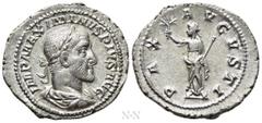 Roman Imperial Coins MAXIMINUS THRAX (235-238). Denarius. Rome. Obv: IMP MAXIMINVS PIVS AVG. Laureate, draped and cuirassed bust right. Rev: PAX AVGVSTI. Pax standing left, holding branch and sceptre.