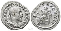 Roman Imperial Coins MAXIMINUS THRAX (235-238). Denarius. Rome. Obv: IMP MAXIMINVS PIVS AVG. Laureate, draped and cuirassed bust right. Rev: SALVS AVGVSTI. Salus seated left on throne, feeding serpent