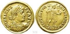 Roman Imperial Coins VALENS (364-378). GOLD Solidus. Constantinople. Obv: D N VALENS P F AVG. Pearl-diademed, draped and cuirassed bust right. Rev: RESTITVTOR REI PVBLICAE / •CONS (palm). Valentinian 