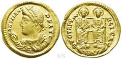 Roman Imperial Coins VALENS (364-378). GOLD Solidus. Nicomedia. Obv: D N VALENS P F AVG. Pearl-diademed bust left, wearing consular robe, holding mappa in right hand and sceptre in left. Rev: VOTA PVB