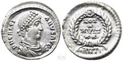 Roman Imperial Coins GRATIAN (367-383). Siliqua. Antioch. Obv: D N GRATIANVS P F AVG. Pearl-diademed, draped and cuirassed bust right. Rev: VOT / X / MVLT / XX / •ANTI(?). Legend in four lines within 