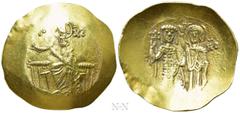 Byzantine Coins JOHN II COMNENUS (1118-1143). GOLD Hyperpyron. Thessalonica. Obv: IC - XC. Christ Pantokrator seated facing on throne. Rev: John standing facing, holding labarum and akakia, and being 