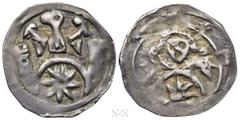 Medieval Coins AUSTRIA. Steiermark. Berthold von Aquileia (1218-1251). Pfennig. Windischgraz. Obv: Eagle over arch with two towers, star below. Rev: Bust of angel facing above arch, star below. CNA Ch