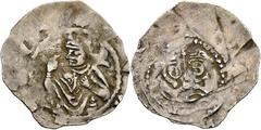 Medieval Coins Römisch-Deutsches Reich, HERZOGTUM BAYERN, REGENSBURG, BISCHÖFLICHE MÜNZSTÄTTE Konrad I. 1126-1132, Pfennig o.J. (um 1120/30). Brustbild eines Geistlichen (St.Peter ?) von vorn. Rs: Geb