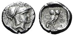 ATHEN. Östliche(?) Imitation. Hemidrachme. 4. Jh. v. Chr. Athenakopf mit korinthischem Helm r. Rs: Eule r., dahinter Olivenzweig. 1,51g. ss-vz