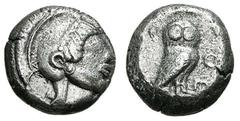 ATHEN. Tetradrachme. 510-480. Behelmter Athenakopf r. Rs: Eule r., dahinter Olivenzweig. SNG COP. 15 ff. Svoronos Taf. 2-5. 16,95g. L. korrodiert. Hohes Relief. ss
