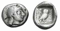 ATHEN. Drachme. 510-480. Behelmter Athenakopf r. Rs: Eule r., dahinter Olivenzweig. SNG COP. 21. 4,04g. L. korrodiert. Vs. Druckstellen. Hohes Relief. ss