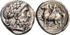 GRIECHISCHE MÜNZEN GRIECHISCHE MÜNZEN, GRIECHISCHES MUTTERLAND, KÖNIGREICH MAKEDONIEN PHILIPPOS II. 359-336, Makedonien, Amphipolis.Tetradrachme. 355-348. Belorbeerter Zeuskopf r. Rs: König mit Kausia