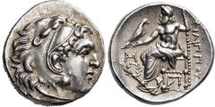 GRIECHISCHE MÜNZEN GRIECHISCHE MÜNZEN, GRIECHISCHES MUTTERLAND, KÖNIGREICH MAKEDONIEN PHILIPPOS III. ARRHIDAIOS 323-317, Troas, Abydos.Drachme. Herakleskopf mit Löwenfell r. Rs: Zeus thront l. mit Adl