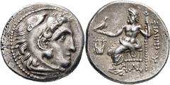 GRIECHISCHE MÜNZEN GRIECHISCHE MÜNZEN, GRIECHISCHES MUTTERLAND, KÖNIGREICH MAKEDONIEN PHILIPPOS III. ARRHIDAIOS 323-317, Ionien, Kolophon.Drachme. 323-319. Herakleskopf mit Löwenfell r. Rs: Zeus thron