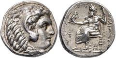 GRIECHISCHE MÜNZEN GRIECHISCHE MÜNZEN, GRIECHISCHES MUTTERLAND, KÖNIGREICH MAKEDONIEN PHILIPPOS III. ARRHIDAIOS 323-317, Lydien, Sardeis.Drachme. 323-319. Herakleskopf mit Löwenfell r. Rs: Zeus thront