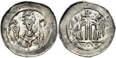 Medieval Coins Römisch-Deutsches Reich, ELSASS, STRASSBURG,BISCHÖFLICHE MÜNZSTÄTTE Rudolf. 1162-1179, Pfennig o.J. Brustbild mit Krummstab und segnender rechter Hand von vorne. Rs: Kreuz auf einer Mau