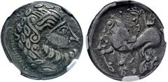 KELTEN KELTEN, DONAUKELTEN, IMIT. D. TETRAD. PHILIPPOS II. Tetradrachme. Typ Baumreiter. Barbarisierter belorbeerter Zeuskopf r. Rs: Reiter mit baumähnlichem Zweig und Helmschweif l. Vor dem Pferd kle