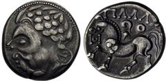 KELTEN KELTEN, DONAUKELTEN, IMIT. D. TETRAD. PHILIPPOS II. Tetradrachme. Typ Zickzackgruppe. Barbarisierter belorbeerter Zeuskopf l. Rs: Pferd mit angedeutetem Reiter l., davor Kreis in Quadrat. OTA 4