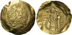 BYZANTINISCHE MÜNZEN BYZANTINISCHE MÜNZEN, BYZANTINISCHE MÜNZEN MANUEL I. COMNENUS. 1143-1180, Au-Hyperpyron. Nimbierte frontale Christusbüste. Rs: Kaiser steht frontal mit Labarum und Kreuzglobus, da