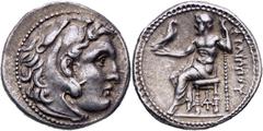 GRIECHISCHE MÜNZEN GRIECHISCHE MÜNZEN, GRIECHISCHES MUTTERLAND, KÖNIGREICH MAKEDONIEN PHILIPPOS III. ARRHIDAIOS 323-317, Ionien, Magnesia.Drachme. 323-319. Herakleskopf mit Löwenfell r. Rs: Zeus thron
