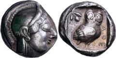 GRIECHISCHE MÜNZEN GRIECHISCHE MÜNZEN, GRIECHISCHES MUTTERLAND, ATTIKA, ATHEN. Tetradrachme. 510-480. Athenakopf mit attischem Helm r. Rs: Eule r., dahinter Olivenzweig. SNG COP. vgl. 20. Svoronos vgl