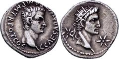 RÖMISCHE MÜNZEN RÖMISCHE MÜNZEN, RÖMISCHES KAISERREICH CALIGULA UND AUGUSTUS. 37-, Lugdunum.Denar. C CAESAR AVG GERM P M TR POT COS Bloßer Kopf des Caligula r. Rs: Kopf des Divus Augustus mit Strahlen