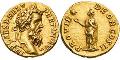 RÖMISCHE MÜNZEN RÖMISCHE MÜNZEN, RÖMISCHES KAISERREICH PERTINAX. 193-, Aureus. IMP CAES P HELV PERTIN AVG Belorbeerter Kopf r. Rs: PROVID DEOR COS II Providentia steht l., hebt die Rechte zu einem Ste