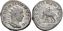 RÖMISCHE MÜNZEN, RÖMISCHES KAISERREICH PHILIPPUS I. ARABS. 244-249, Antoninian. Drapierte und gepanzerte Büste mit Strahlenkrone r. Rs: Elephant l. mit Mahut. C. 17. R.I.C. 58. 4.63g, Schöne Tönung. v