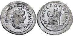 RÖMISCHE MÜNZEN, RÖMISCHES KAISERREICH PHILIPPUS I. ARABS. 244-249, Antoninian. Drapierte und gepanzerte Büste mit Strahlenkrone r. Rs: Roma thront l. mit Victoria und Zepter. An der Seite Schild. C. 