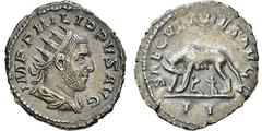 RÖMISCHE MÜNZEN, RÖMISCHES KAISERREICH PHILIPPUS I. ARABS. 244-249, Antoninian. Drapierte und gepanzerte Büste mit Strahlenkrone r. Rs: Wölfin l. säugt die Zwillinge. C. 178. R.I.C. 15. 3.89g, Schöne 
