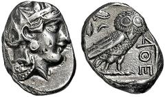 GRIECHISCHE MÜNZEN GRIECHISCHES MUTTERLAND ATTIKA ATHEN Tetradrachme. 393-295. Behelmter Athenakopf r. Rs: Eule r., dahinter Olivenzweig und Mondsichel. SNG COP. 63 ff. Svoronos Taf. 19-32. 17.07g. Ho