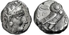 GRIECHISCHE MÜNZEN GRIECHISCHES MUTTERLAND ATTIKA ATHEN Tetradrachme. 393-295. Behelmter Athenakopf r. Rs: Eule r., dahinter Olivenzweig und Mondsichel. SNG COP. 63 ff. Svoronos Taf. 19-32. 17.04g. Rs