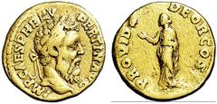 RÖMISCHE MÜNZEN RÖMISCHES KAISERREICH PERTINAX. 193 Aureus. IMP CAES P HELV PERTIN AVG Belorbeerter Kopf r. Rs: PROVID DEOR COS [II] Providentia steht l., die Rechte zu einem Stern erhoben. C. 42. R.I