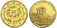 GRIECHENLAND Demokratia., Athen.100 Euro o.J. (2003; 9999 fein) anläßlich der Olympischen Sommerspiele 2004 in Athen. Mit Darstellung des Palastes von {i Knossos} . KM 192. Schön 155 (116). Fr. 37. In