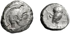 GRIECHISCHE MÜNZEN, GRIECHISCHES MUTTERLAND, ATTIKA, ATHEN. Tetradrachme. 510-480. Athenakopf mit attischem Helm r. Rs: Eule r., dahinter Olivenzweig. SNG COP. 20. Svoronos Taf. 4,38. SNG München 35. 