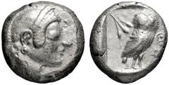 GRIECHISCHE MÜNZEN, GRIECHISCHES MUTTERLAND, ATTIKA, ATHEN. Tetradrachme. 510-480. Athenakopf mit attischem Helm r. Rs: Eule r., dahinter Olivenzweig. SNG COP. 19. Svoronos Taf. 5,5. SNG München 33. 1
