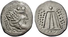 KELTEN, DONAUKELTEN, IMIT. D. TETRADR. V. THASOS. Tetradrachme. Stilisierter Dionysoskopf mit Efeukranz r. Rs: "Herakles" steht r. Stark stilisierte Darstellung mit Punktlegende. OTA -, vgl. KL. V. Ko