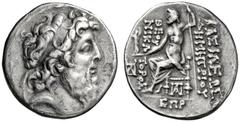 GRIECHISCHE MÜNZNE ASIEN SELEUKIDISCHES KÖNIGREICH DEMETRIOS II. NIKATOR. 2. REGENTSCHAFT. 129-125. Coele-Syria, Damaskos. Tetra­ drachme. Bärtiger Kopf mit Diadem r. Rs: Zeus thront l. mit Nike und L