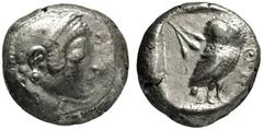 GRIECHISCHES MUTTERLAND ATTIKA ATHEN. Tetradrachme. 510-480. Athenakopf mit attischem Helm r. Rs: Eule r., dahinter Olivenzweig. SNG COP. 19. Svoronos Taf. 5,5. SNG München 33. 18.29g. Hohes Relief. S