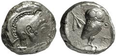 GRIECHISCHES MUTTERLAND ATTIKA ATHEN. Tetradrachme. 510-480. Athenakopf mit attischem Helm r. Rs: Eule r., dahinter Olivenzweig. SNG COP. 20. Svoronos Taf. 4,38. SNG München 35. 17.43g. Hohes Relief. 