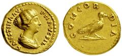 RÖMISCHE MÜNZEN RÖMISCHES KAISERREICH FAUSTINA MINOR. GEMAHLIN DES MARCUS AURELIUS. Aureus. Geprägt unter Antoninus Pius. FAVSTINA AVG PII FIL Drapierte Büste r. Rs: CONCORDIA Taube steht r. C. 61. R.