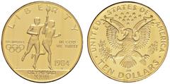 GEPRÄGE DES AUSLANDES VEREINIGTE STAATEN VON AMERIKA West Point. 10 Dollars (Eagle) 1984 W (Los Angeles XXIII Olympiad; 900 fein). Fr. 196. KM 211. 16,718 g. G O L D PP (Proof 67) Erste Prägung der ne
