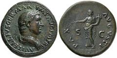 RÖMISCHE MÜNZEN, RÖMISCHES KAISERREICH VITELLIUS. 69-, Sesterz. A VITELLIVS GERMAN IMP AVG P M TR P Belorbeerte und drapierte Büste r. Rs: PAX AVGVSTI S C Pax steht l. mit Olivenzweig und Füllhorn. C.