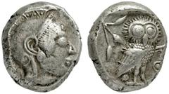 GRIECHISCHE MÜNZEN, GRIECHISCHES MUTTERLAND, ATTIKA, ATHEN. Tetradrachme. 510-480. Athenakopf mit attischem Helm r. Rs: Eule r., dahinter Olivenzweig. SNG COP. 20. Svoronos Taf. 5,36. 17.01g, Hohes Re
