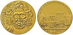 GRIECHENLAND Georgios I. 1863-1913, Goldmedaille o.J. (um 1970; Prägung Heraeus; 999,9 fein), Nachbildung der Siegermedaille für die I. Olympischen Spiele der Neuzeit in {i Athen} 1896. Büste des Zeus