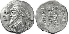 GRIECHISCHE MÜNZEN, ASIEN, ELYMAIS KAMNASKIRES III. U. ANZAZE. 82-72, Seleucia am Hedyphon.Tetradrachme. Drapierte Büsten des Herrscherpaares nach l. gestaffelt, dahinter Monogramm und Anker. Der Köni