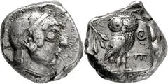 GRIECHISCHE MÜNZEN, GRIECHISCHES MUTTERLAND, ATTIKA, ATHEN. Tetradrachme. 510-480. Athenakopf mit attischem Helm r. Rs: Eule r., dahinter Olivenzweig. SNG COP. 20. Svoronos Taf. vgl. Taf. 2,40. 17.22g