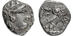 GRIECHISCHE MÜNZEN, GRIECHISCHES MUTTERLAND, ATTIKA, ATHEN. Tetradrachme. 393-295. Behelmter Athenakopf r. Rs: Eule r., dahinter Olivenzweig und Mondsichel. SNG COP. 63 ff. Svoronos Taf. 19-32. 17.13g