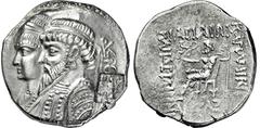 GRIECHISCHE MÜNZEN, ASIEN, ELYMAIS KAMNASKIRES III. U. ANZAZE. 82-72, Seleucia am Hedyphon.Tetradrachme. Drapierte Büsten des Herrscherpaares nach l. gestaffelt, dahinter Monogramm und Anker. Der Köni