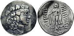 KELTEN, DONAUKELTEN, IMIT. D. TETRADR. V. THASOS. Tetradrachme. Dionysoskopf mit Efeukranz r. Rs: Herakles steht l. mit Keule. Stilisierte Darstellungen und aufgelöste Legende mit Strichen und Kreisen