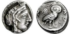 GRIECHISCHE MÜNZEN, GRIECHISCHES MUTTERLAND, ATTIKA, ATHEN. Östliche Imitation.Obol. 5./4. Jh. Behelmter Athenakopf r. Aramäischer Graffito (R oder T). Rs: Eule r., dahinter Olivenzweig. 0.83g, Hohes 