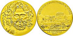 GRIECHENLAND Georgios I. 1863-1913, Goldmedaille o.J. (um 1970; Prägung Heraeus; 999,9 fein), Nachbildung der Siegermedaille für die I. Olympischen Spiele der Neuzeit in {i Athen} 1896. Büste des Zeus